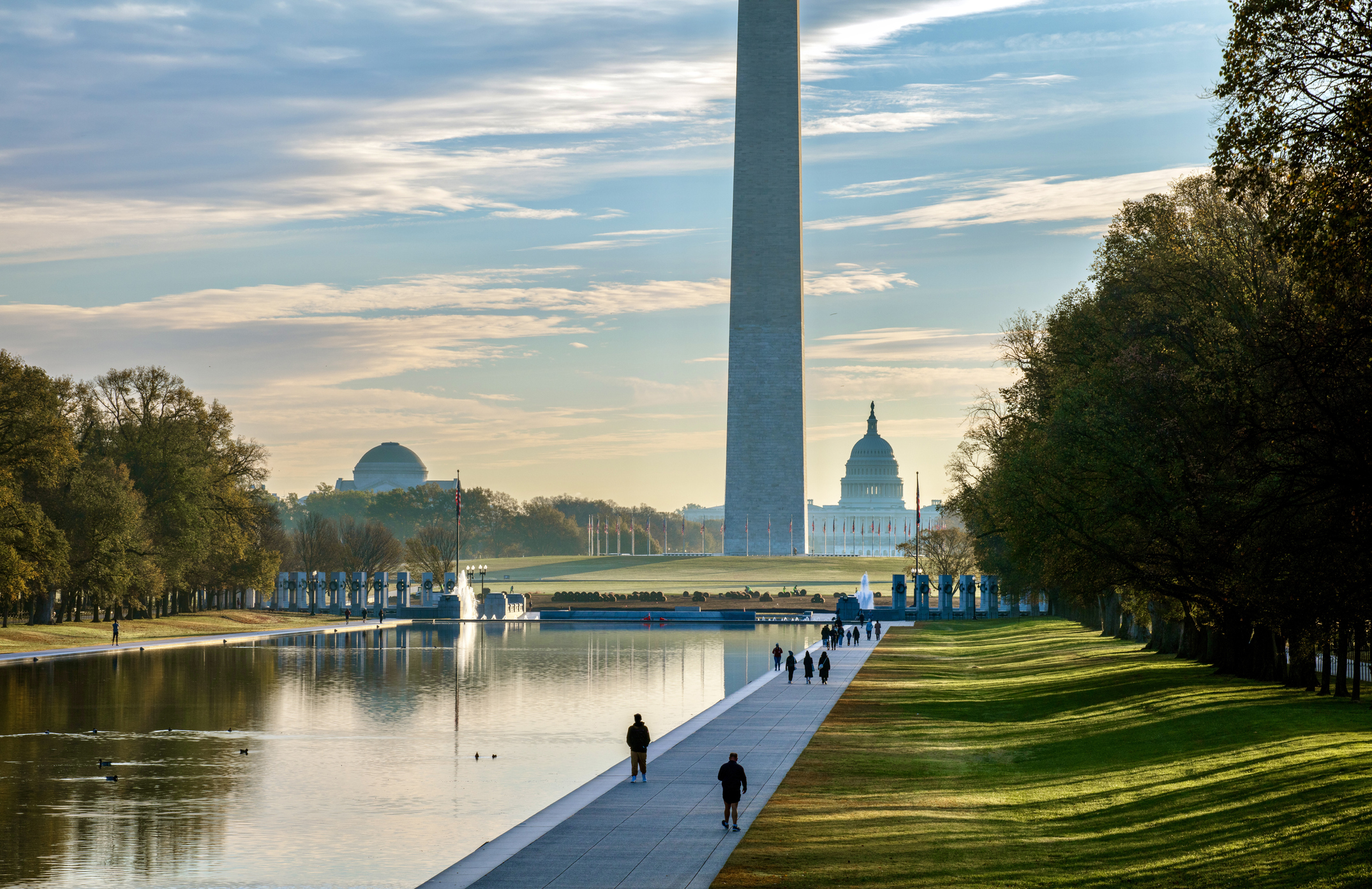 Alt Text: Vibrant sunrise over the National Mall in Washington DC
