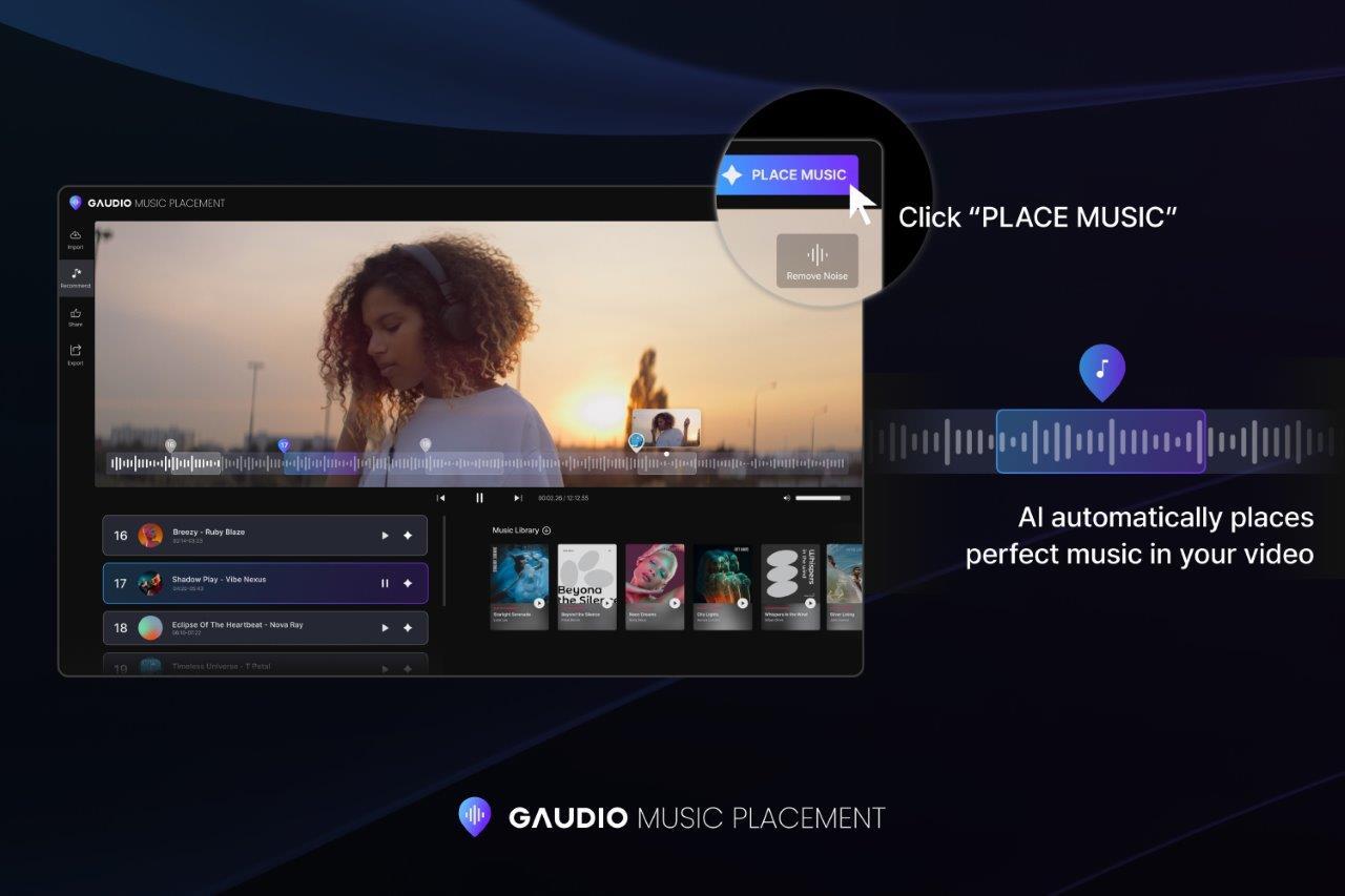 Gaudio Music Placement is a AI compelling tool for video content creators