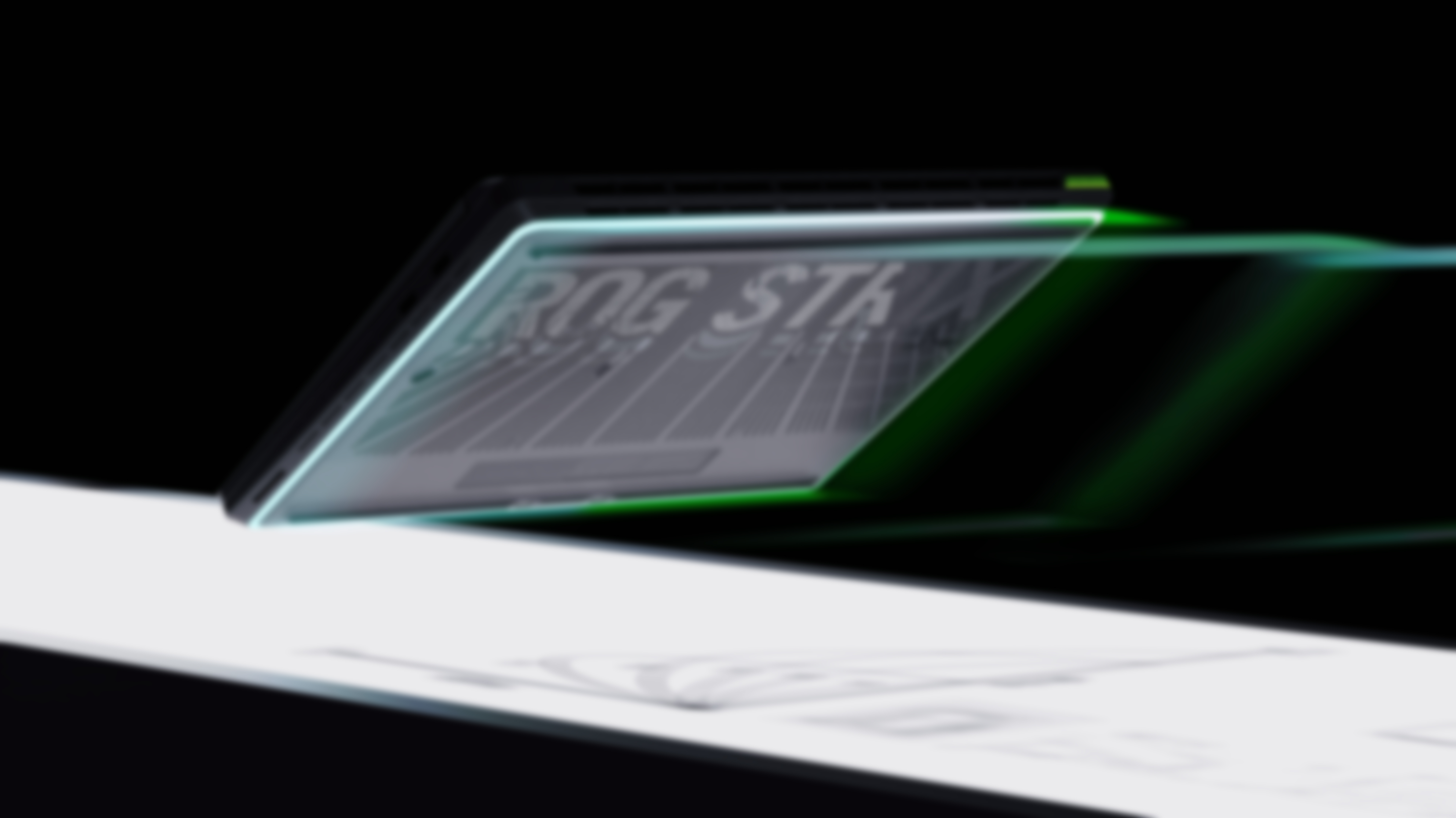 ROG device with a glowing green light bar