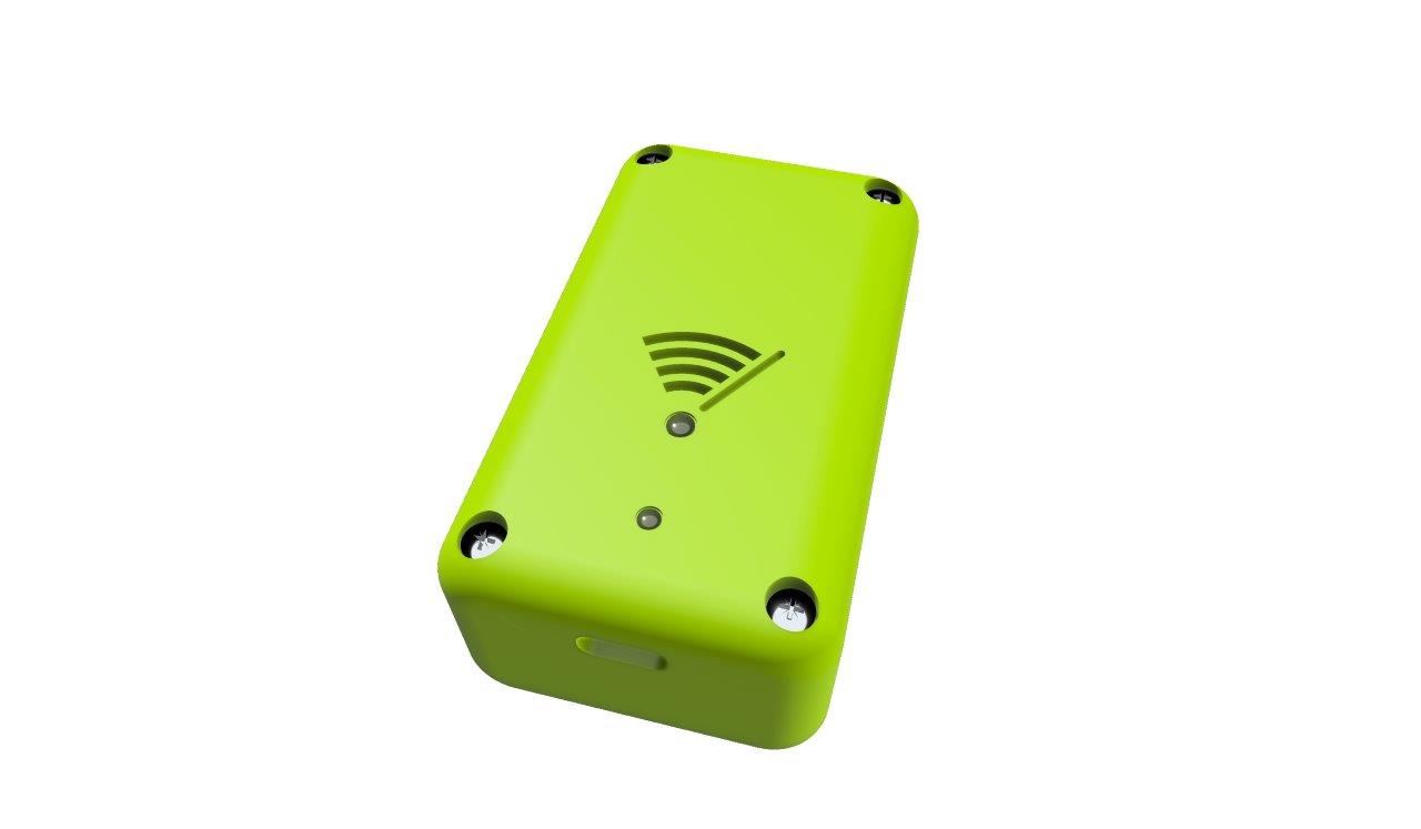 Bright green rectangular device with a Wi-Fi symbol